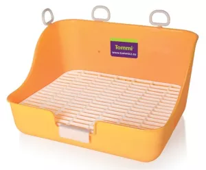 WC s roštem pro zakrslé králíčky či fretky. Toaleta pro hlodavce s roštem. Rozměr: 28 x 21 x 16 cm .